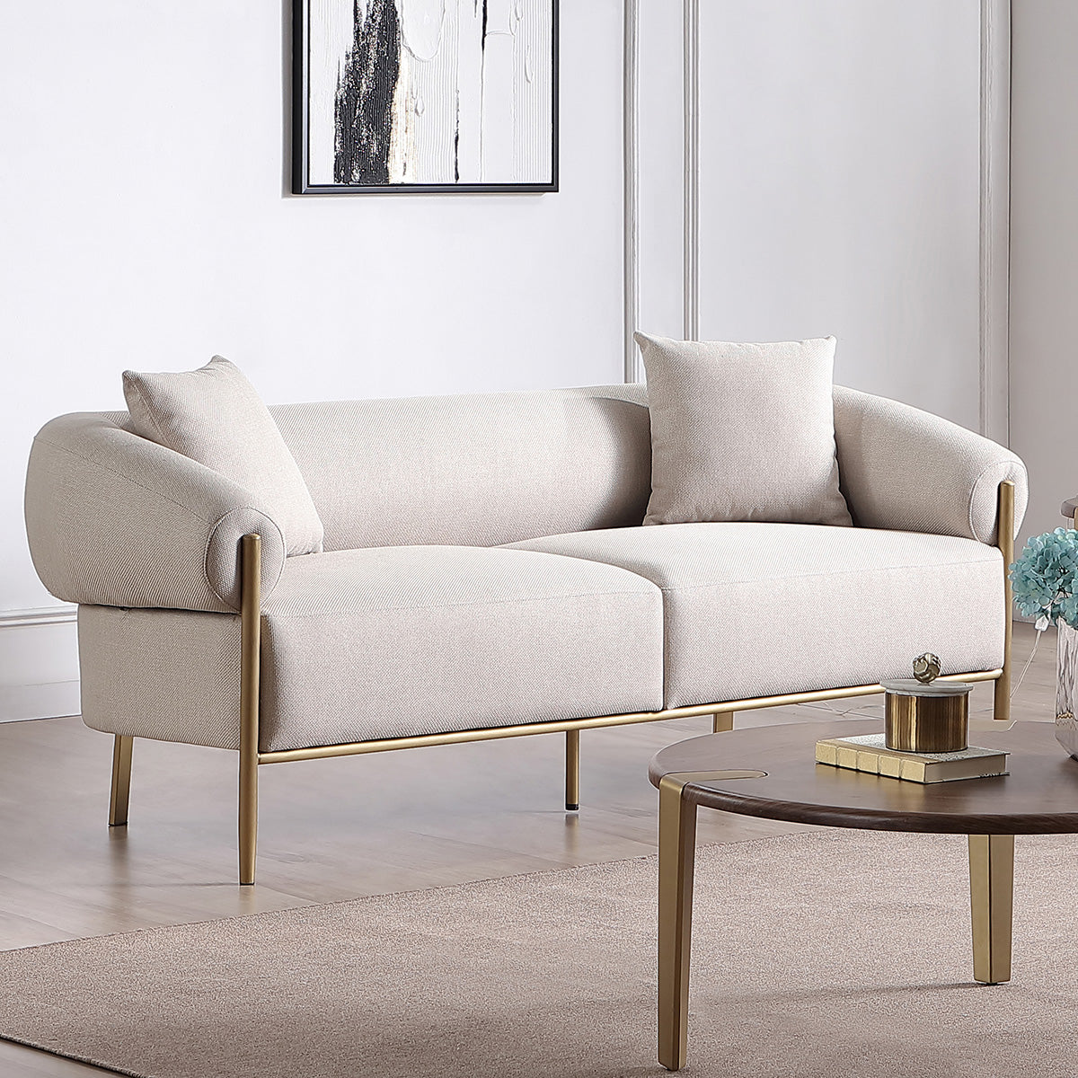 Isabella Sofa Taupe with Gold Legs